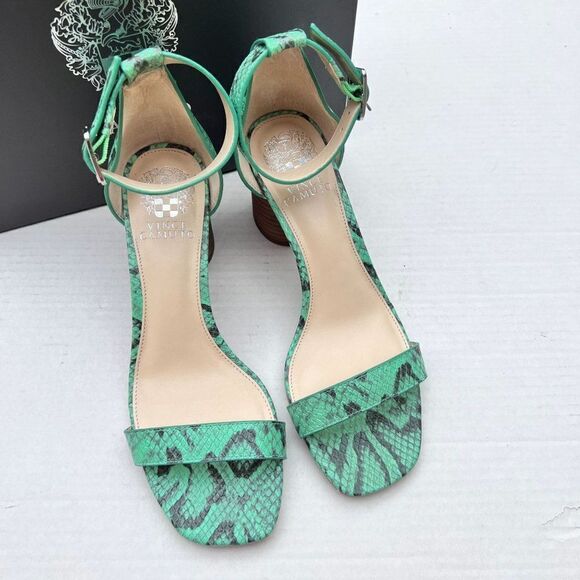 Vince Camuto MEJORLA Two-Piece Heeled Sandal Sz 8 WIDE in Green Cotia Snake - Picture 3 of 12